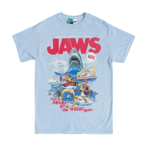 Front - Jaws Unisex Adult Movie Montage Vintage Wash T-Shirt