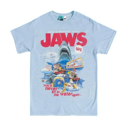 Front - Jaws Unisex Adult Movie Montage Vintage Wash T-Shirt