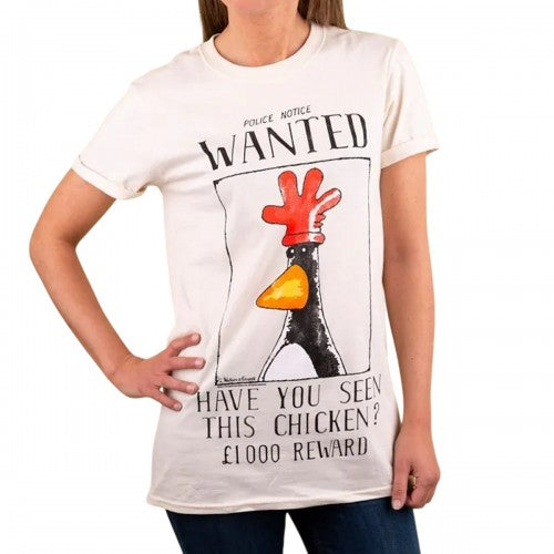 White - Front - Wallace and Gromit Womens-Ladies Feathers McGraw Wanted Poster Boyfriend T-Shirt