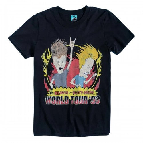Front - Beavis & Butthead Unisex Adult World Tour 93 Back Print T-Shirt