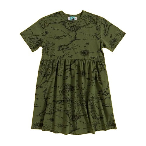 Green - Front - The Lord Of The Rings Womens-Ladies Map Smock Dress
