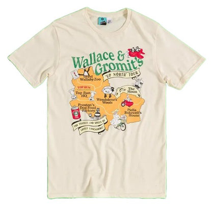 Front - Wallace and Gromit Unisex Adult Up North Map Tour T-Shirt