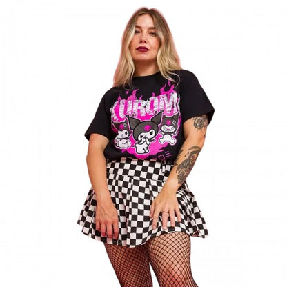 Front - Kuromi Unisex Adult Flames T-Shirt