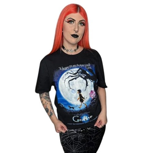 Front - Coraline Unisex Adult Movie Poster T-Shirt