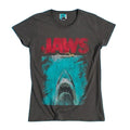 Front - Jaws Womens/Ladies Movie Poster Distressed Fitted T-Shirt