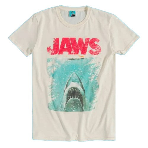 Front - Jaws Unisex Adult Movie Poster Distressed T-Shirt