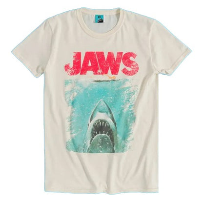 Front - Jaws Unisex Adult Movie Poster Distressed T-Shirt