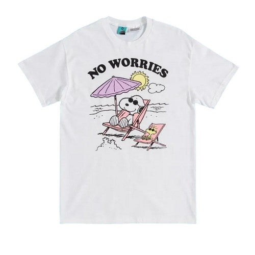 Front - Peanuts Unisex Adult No Worries Snoopy Beach T-Shirt