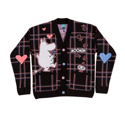 Front - Moomin Unisex Adult In Love Checked 80th Cardigan