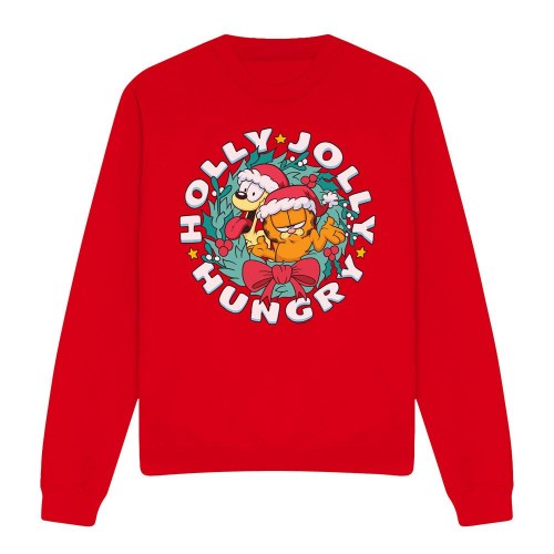 Front - Garfield Unisex Adult Holly Jolly Hungry Odie Christmas Sweatshirt