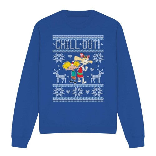Front - Hey Arnold! Unisex Adult Chill Out Arnold & Helga Christmas Jumper Sweatshirt
