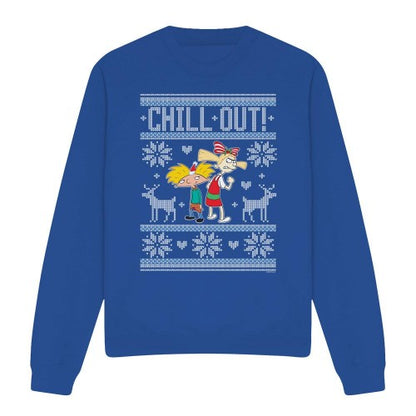 Front - Hey Arnold! Unisex Adult Chill Out Arnold & Helga Christmas Jumper Sweatshirt
