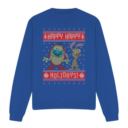 Front - Ren & Stimpy Unisex Adult Happy, Happy Holidays Christmas Jumper Sweatshirt