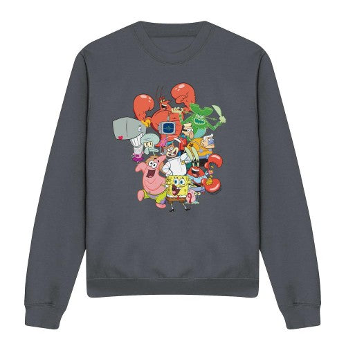 Front - SpongeBob SquarePants Unisex Adult The Whole Gang Sweatshirt