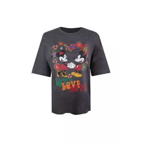 Front - Disney Womens/Ladies Mickey & Minnie Mouse Holding Hands Oversized T-Shirt