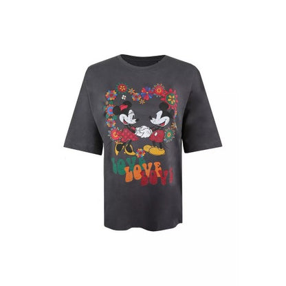 Front - Disney Womens/Ladies Mickey & Minnie Mouse Holding Hands Oversized T-Shirt