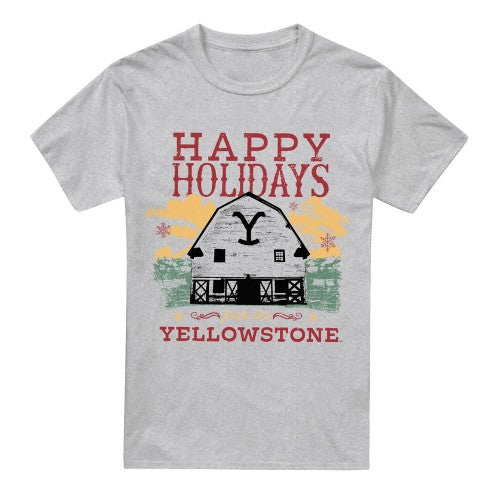 Front - Yellowstone Mens Happy Holidays Christmas T-Shirt