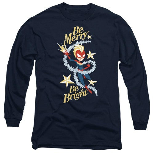 Front - Captain Marvel Unisex Adult Be Merry Be Bright T-Shirt