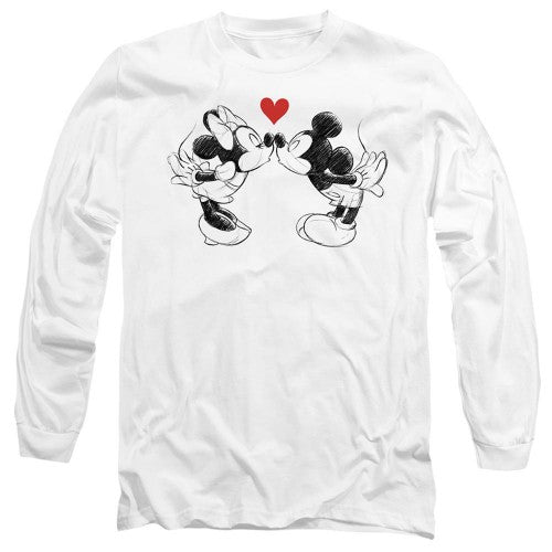 Front - Disney Unisex Adult Mickey & Minnie Mouse Kiss Sketch Valentine`s Day T-Shirt