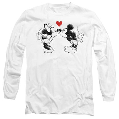 Front - Disney Unisex Adult Mickey & Minnie Mouse Kiss Sketch Valentine`s Day T-Shirt