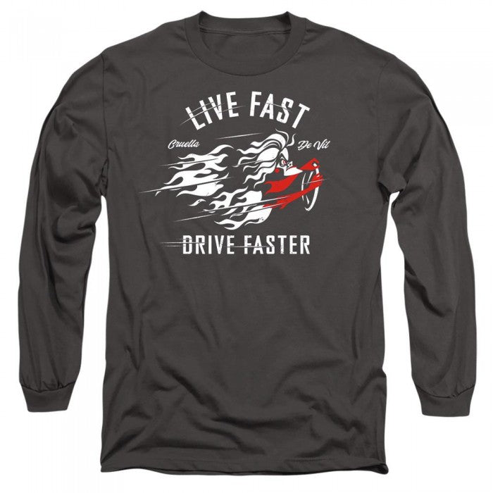 Front - Disney Villains Unisex Adult Live Fast, Drive Faster Cruella De Vil T-Shirt