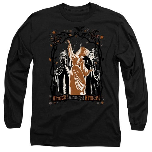 Front - Hocus Pocus 2 Unisex Adult Amuck, Amuck, Amuck! Sanderson Sisters Scene T-Shirt