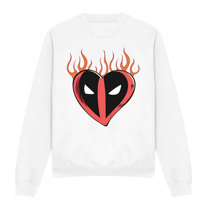 Front - Deadpool Unisex Adult Flaming Heart Sweatshirt