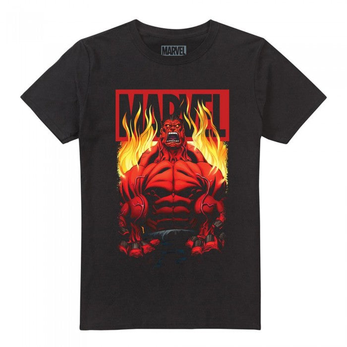 Front - Marvel Mens Red Hulk Fire T-Shirt