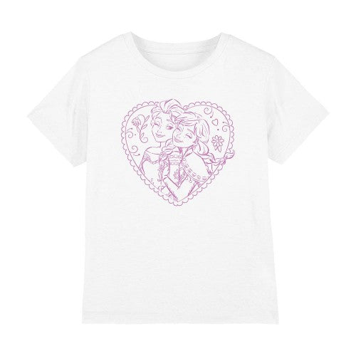 Front - Frozen Childrens/Kids Anna And Elsa Heart T-Shirt