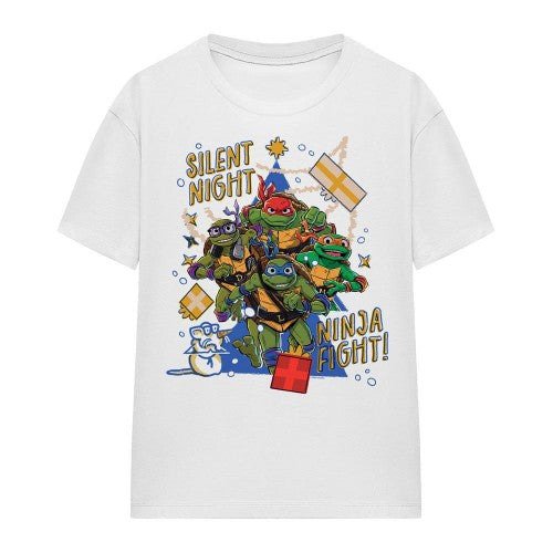 Front - Teenage Mutant Ninja Turtles: Mutant Mayhem Unisex Adult Silent Night Ninja Fight Christmas T-Shirt