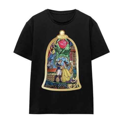 Front - Beauty And The Beast Unisex Adult Stained Glass T-Shirt