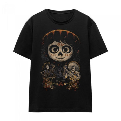 Front - Coco Unisex Adult Ernesto Miguel Hector Painted Poster With Skull T-Shirt