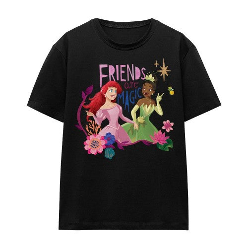 Front - Disney Princess Unisex Adult Friends Are Magic Ariel And Tiana T-Shirt