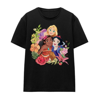Front - Disney Princess Unisex Adult Rapunzel Moana Snow White Bouquet T-Shirt