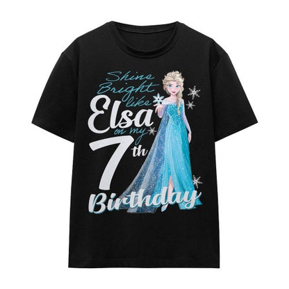 Front - Frozen Unisex Adult Bright Like Elsa 7th Birthday T-Shirt