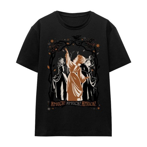 Front - Hocus Pocus 2 Unisex Adult Amuck, Amuck, Amuck! Sanderson Sisters Scene T-Shirt