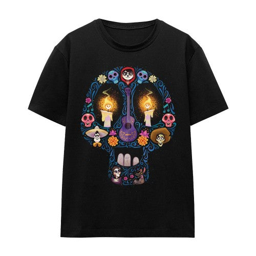 Front - Coco Unisex Adult Day Of The Dead Ernesto Miguel Hector Skull T-Shirt