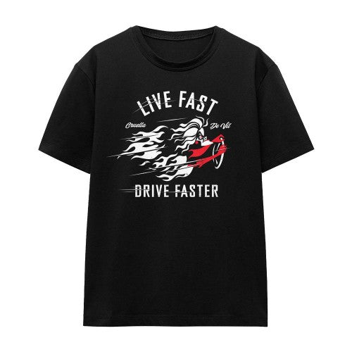 Front - Disney Villains Unisex Adult Live Fast, Drive Faster Cruella De Vil T-Shirt