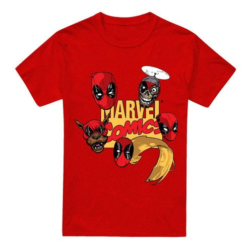 Front - Deadpool Unisex Adult Character Heads T-Shirt