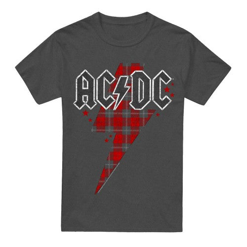 Front - AC/DC Unisex Adult Plaid Bolt T-Shirt