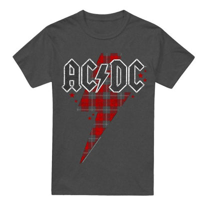 Front - AC/DC Unisex Adult Plaid Bolt T-Shirt