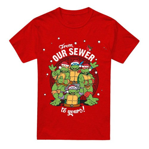 Front - Teenage Mutant Ninja Turtles Unisex Adult Merry Christmas From Our Sewer T-Shirt