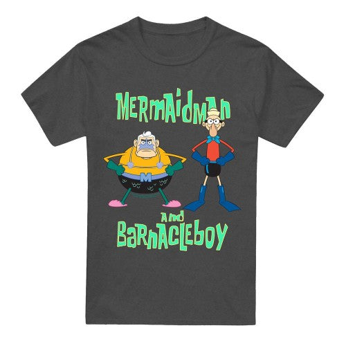 Front - SpongeBob SquarePants Unisex Adult Mermaid Man & Barnacle Boy T-Shirt