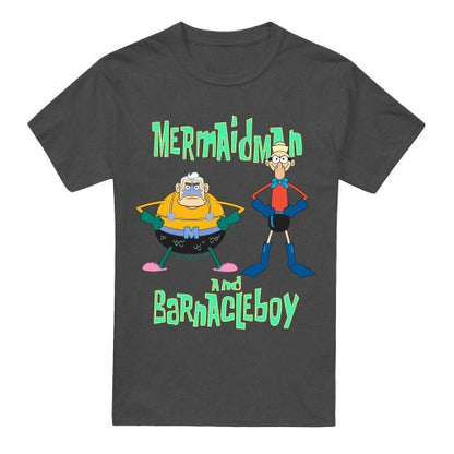 Front - SpongeBob SquarePants Unisex Adult Mermaid Man & Barnacle Boy T-Shirt