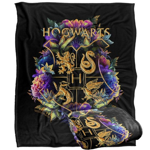 Front - Harry Potter Hogwarts Floral Blanket
