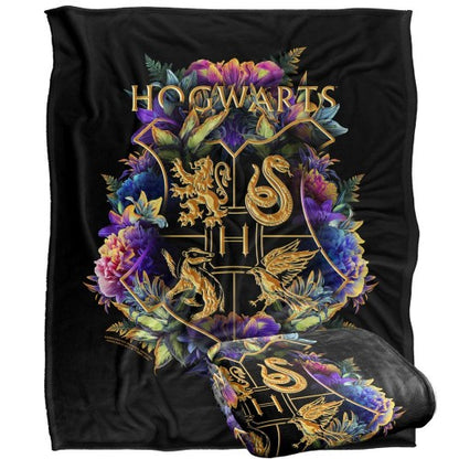 Front - Harry Potter Hogwarts Floral Blanket