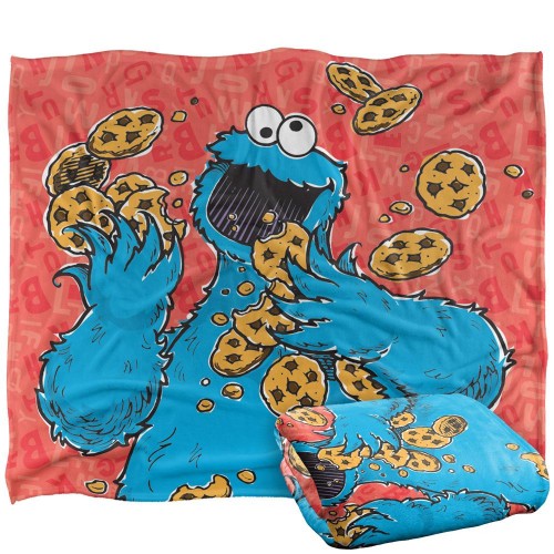 Front - Sesame Street Drawn Cookie Monster Blanket