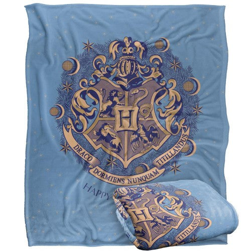 Front - Harry Potter Happy Christmas Hogwarts Crest Blanket