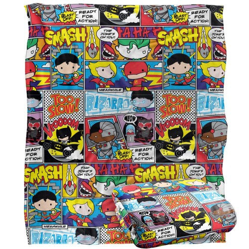 Front - Justice League Chibi Comic Collage Blanket