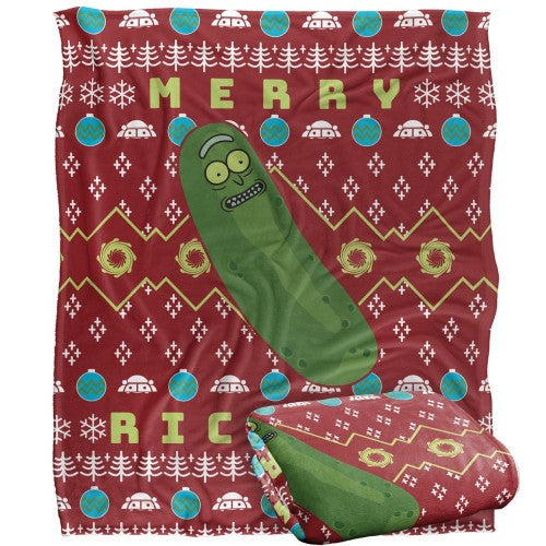 Front - Rick And Morty Merry Rickmas Pickle Rick Christmas Blanket